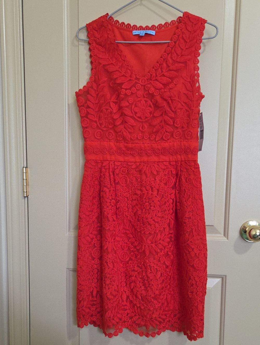 Antonio Melani  Coral-Red Lace Fit-and-Flare Dress